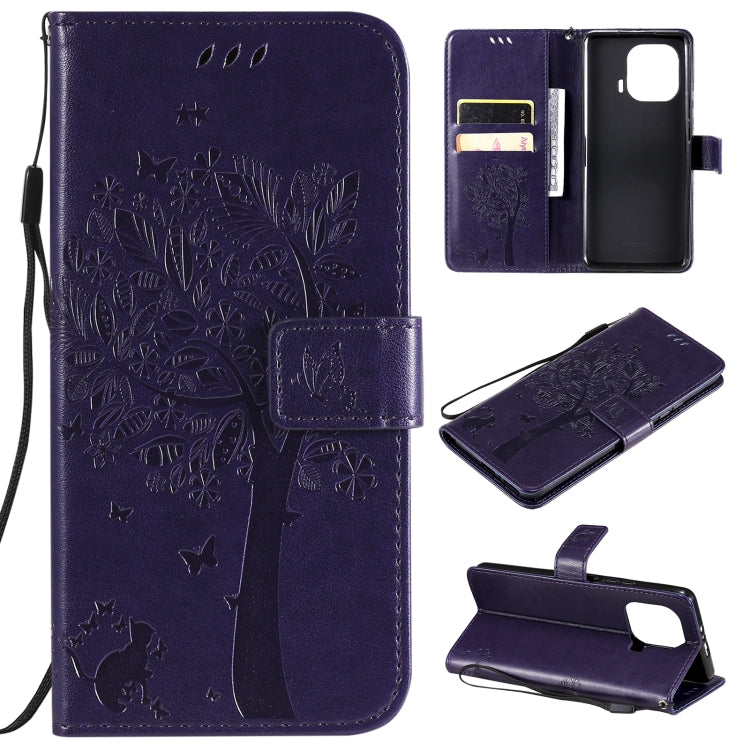 Tree & Cat Pattern Pressed Printing Horizontal Flip PU Leather Case with Holder & Card Slots & Wallet & Lanyard, For Xiaomi Redmi Note 10 4G, For Xiaomi Redmi Note 10 Pro, For Samsung Galaxy A32 4G, For Samsung Galaxy S21 FE, For Xiaomi Mi 11 Lite 5G  ...