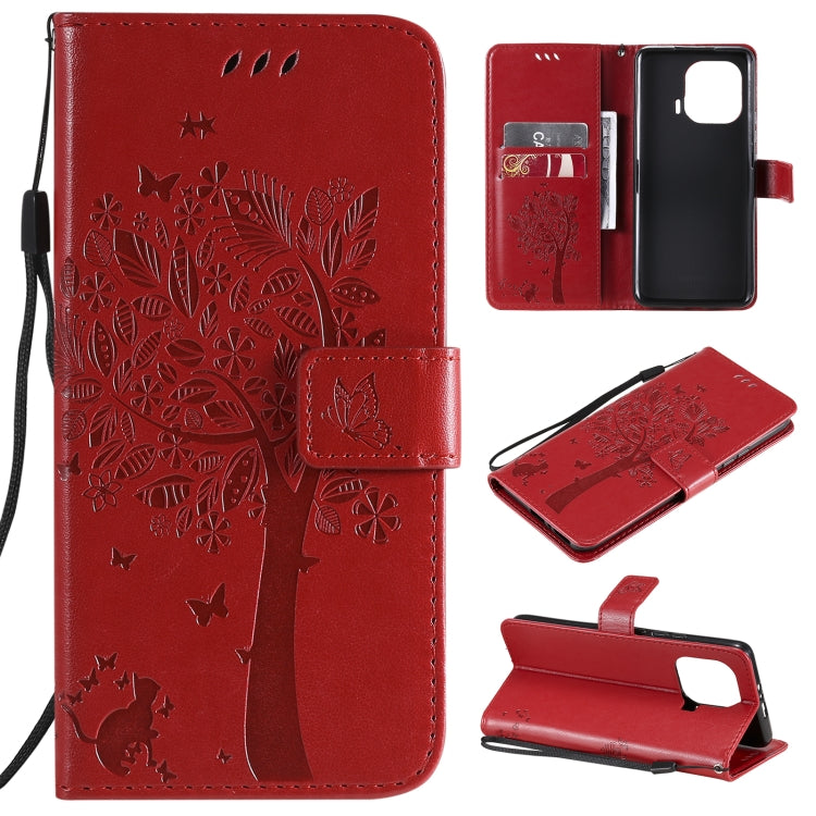 Tree & Cat Pattern Pressed Printing Horizontal Flip PU Leather Case with Holder & Card Slots & Wallet & Lanyard, For Xiaomi Redmi Note 10 4G, For Xiaomi Redmi Note 10 Pro, For Samsung Galaxy A32 4G, For Samsung Galaxy S21 FE, For Xiaomi Mi 11 Lite 5G  ...
