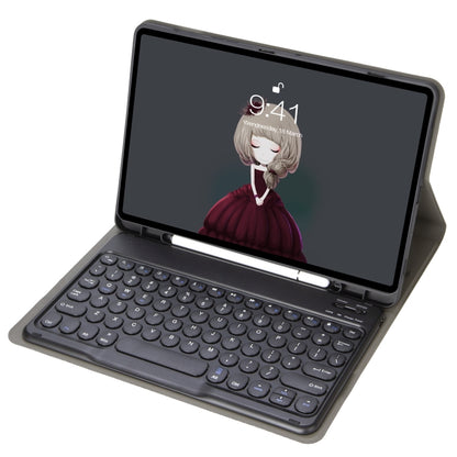 YA11B 2021 Detachable Lambskin Texture Round Keycap Bluetooth Keyboard Leather Case with Pen Slot & Stand, For iPad Pro 11 2021 / Air4 / Air5 / Pro 11