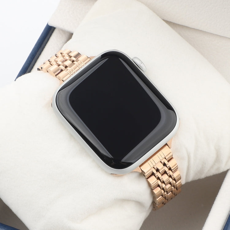 Small Waist Seven Beads Stainless Steel Strap Watchband For Apple Watch Series 6 & SE &, For Apple Watch Series 7 45mm / 6 & SE & 5 & 4 44mm / 3 & 2 & 1 42mm, For Apple Watch Series 8&7 41mm / SE 2&6&SE&5&4 40mm / 3&2&1 38mm                            ...