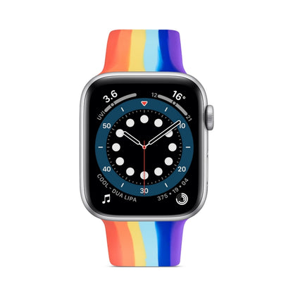 Rainbow Silicone Strap Watchband For Apple Watch Series, 7 45mm / 6 & SE & 5 & 4 44mm / 3 & 2 & 1 42mm, 7 41mm / 6 & SE & 5 & 4 40mm / 3 & 2 & 1 38mm