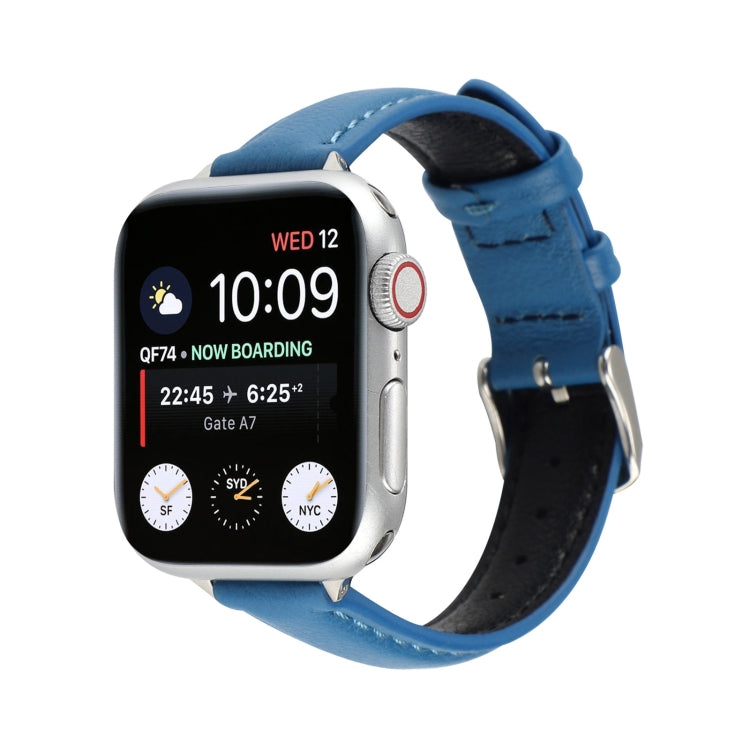 14mm Slim Genuine Leather Strap Watchband For Apple Watch Series, 7 45mm / 6 & SE & 5 & 4 44mm / 3 & 2 & 1 42mm, 7 41mm / 6 & SE & 5 & 4 40mm / 3 & 2 & 1 38mm