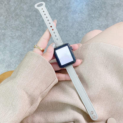Double Studs Buckle Genuine Leather Strap Watchband For Apple Watch Series, 7 45mm / 6 & SE & 5 & 4 44mm / 3 & 2 & 1 42mm, 7 41mm / 6 & SE & 5 & 4 40mm / 3 & 2 & 1 38mm