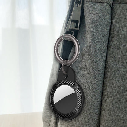 Round Shape Carbon Fiber Anti-fall Case with Keychain Ring for AirTag 2nd Gen / AirTag 1st Gen