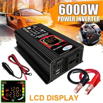Tang III Generation 12V to 110V 6000W Car Power Inverter with LCD Display & Dual USB, 12V to 110V