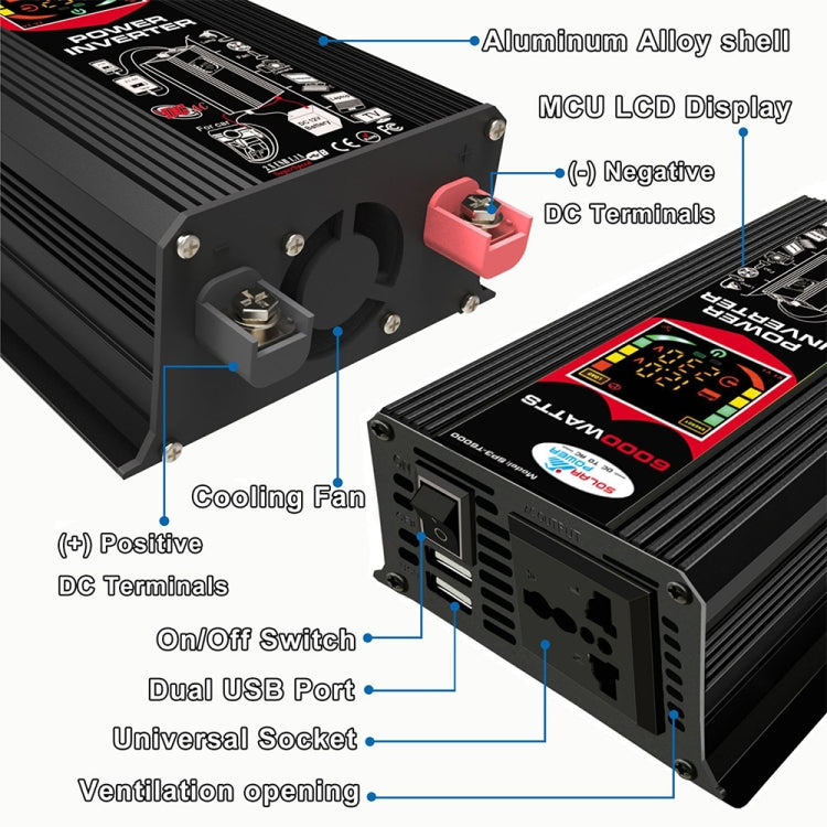 Tang III Generation 12V to 110V 6000W Car Power Inverter with LCD Display & Dual USB, 12V to 110V