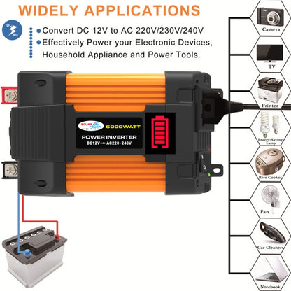 Little Wasp 12V to 110V 6000W Car Power Inverter with LED Display & Dual USB, 12V to 110V 6000W