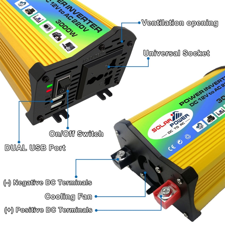 Legend I Generation DC12V to AC220V 3000W Car Power Inverter, DC12V to AC220V