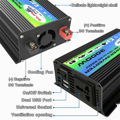 Tang I Generation 12V to 220V 3000W Intelligent Car Power Inverter with Dual USB, 12V to 220V