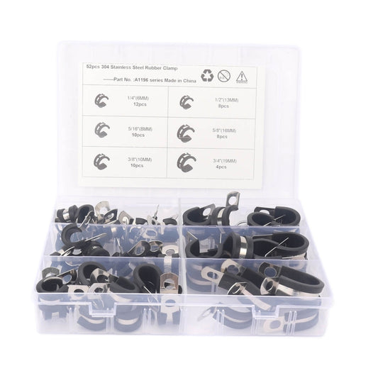 A1196 52 in 1 Car Rubber Cushion Pipe Clamps Stainless Steel Clamps, 52 in 1