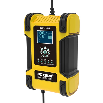 FOXSUR 12A / 12V / 24V Car / Motorcycle 7-stage Lead-acid Battery AGM Charger, 12A, US Plug, 12A, EU Plug, 12A, UK Plug