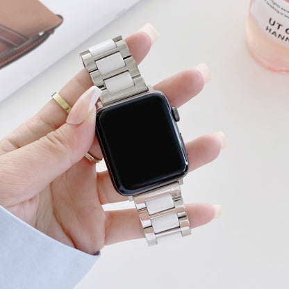 22mm Width Three Beads Ceramics Steel Replacement Strap Watchband For Apple Watch Series, 7 41mm / 6 & SE & 5 & 4 40mm / 3 & 2 & 1 38mm, 7 45mm / 6 & SE & 5 & 4 44mm / 3 & 2 & 1 42mm