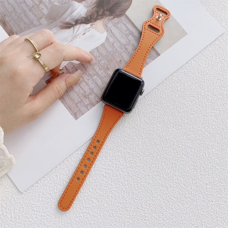 Small Waist 8-shape Reverse Buckle Leather Replacement Strap Watchband For Apple Watch Series, 7 41mm / 6 & SE & 5 & 4 40mm / 3 & 2 & 1 38mm, 7 45mm / 6 & SE & 5 & 4 44mm / 3 & 2 & 1 42mm