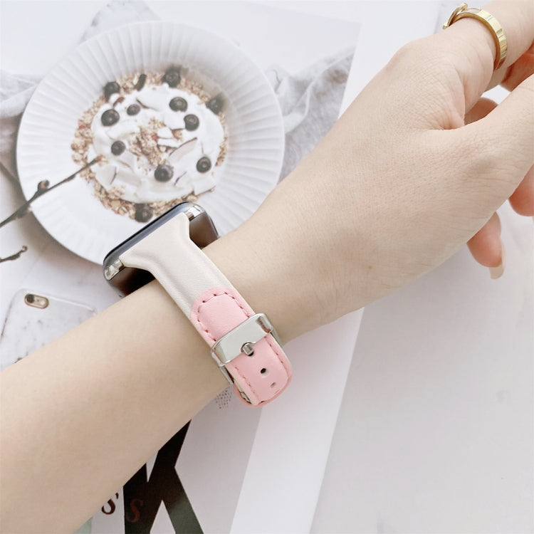 Small Waist Color Matching Leather Replacement Strap Watchband For Apple Watch Series, 7 41mm / 6 & SE & 5 & 4 40mm / 3 & 2 & 1 38mm, 7 45mm / 6 & SE & 5 & 4 44mm / 3 & 2 & 1 42mm