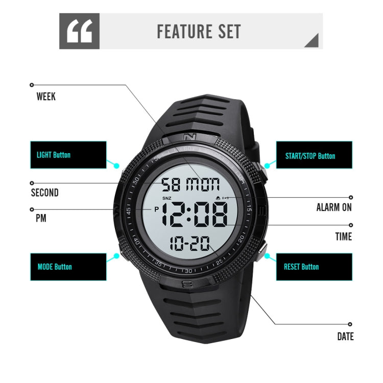 SKMEI 1632 Dual Time Display Luminous Electronic Watch, Support Alarm Clock