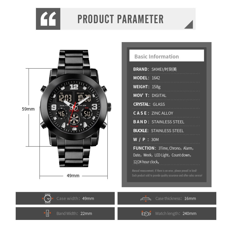 SKMEI 1642 Montre électronique lumineuse à trois fuseaux horaires, prend en charge le réveil