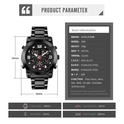 SKMEI 1642 Montre électronique lumineuse à trois fuseaux horaires, prend en charge le réveil