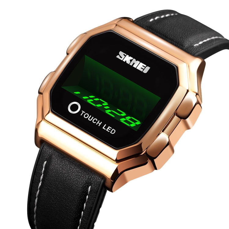SKMEI 1650 Version bracelet en cuir Montre électronique à affichage numérique LED avec bouton lumineux tactile, Version bracelet en cuir