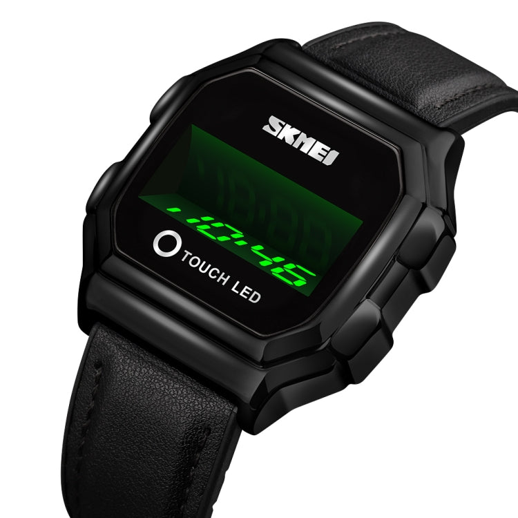 SKMEI 1650 Version bracelet en cuir Montre électronique à affichage numérique LED avec bouton lumineux tactile, Version bracelet en cuir