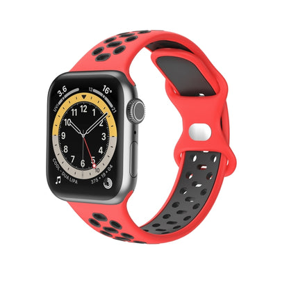 Two-color 8-buckle Silicone Replacement Strap Watchband For Apple Watch Series, 7 41mm / 6 & SE & 5 & 4 40mm / 3 & 2 & 1 38mm
