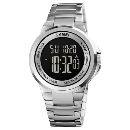 SKMEI 1712 Double affichage numérique LED, montre électronique lumineuse avec bracelet en acier inoxydable