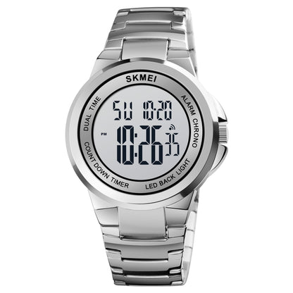 SKMEI 1712 Double affichage numérique LED, montre électronique lumineuse avec bracelet en acier inoxydable