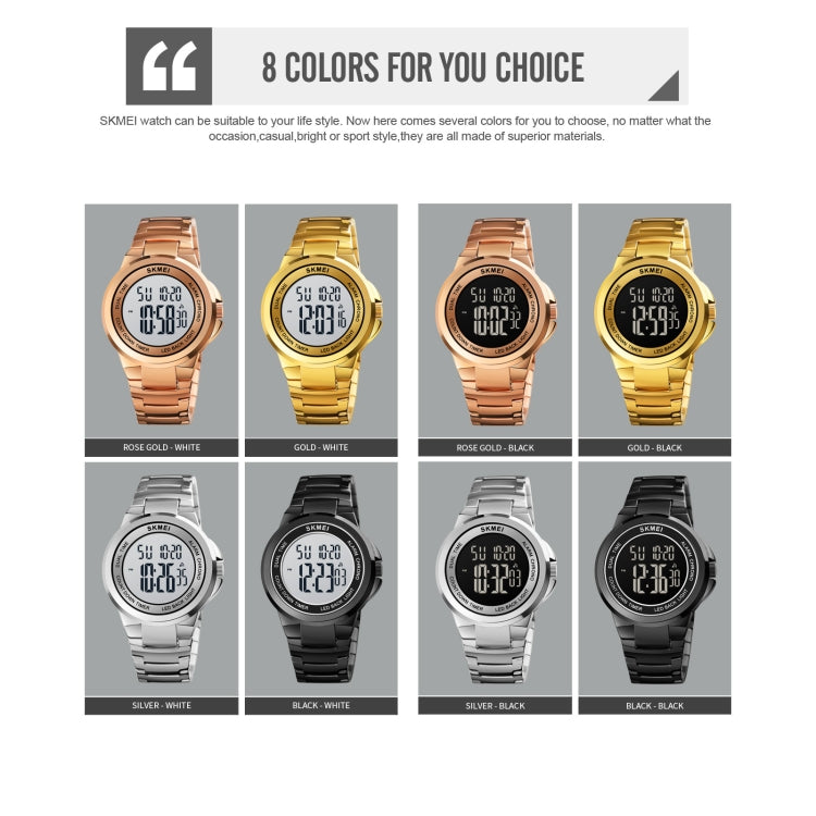 SKMEI 1712 Double affichage numérique LED, montre électronique lumineuse avec bracelet en acier inoxydable