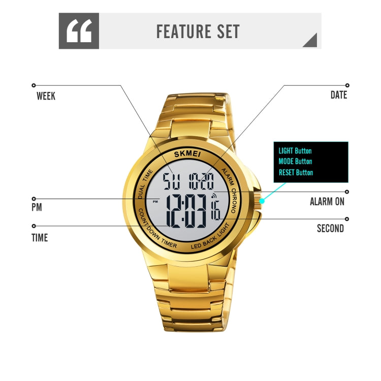 SKMEI 1712 Double affichage numérique LED, montre électronique lumineuse avec bracelet en acier inoxydable