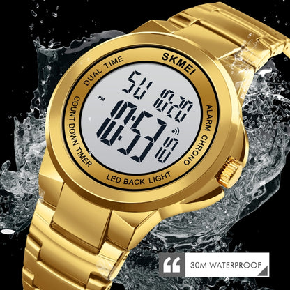 SKMEI 1712 Double affichage numérique LED, montre électronique lumineuse avec bracelet en acier inoxydable