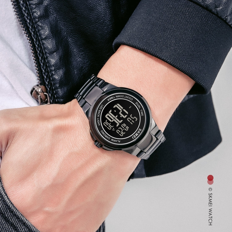 SKMEI 1712 Double affichage numérique LED, montre électronique lumineuse avec bracelet en acier inoxydable