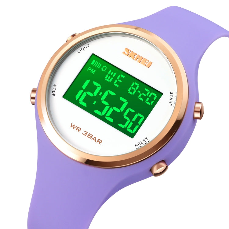 SKMEI 1720 Montre électronique à cadran rond, affichage numérique LED, bracelet en silicone lumineux