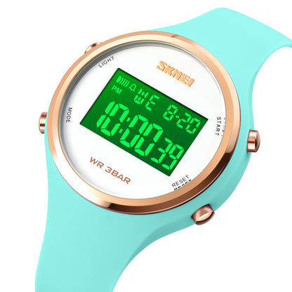 SKMEI 1720 Montre électronique à cadran rond, affichage numérique LED, bracelet en silicone lumineux