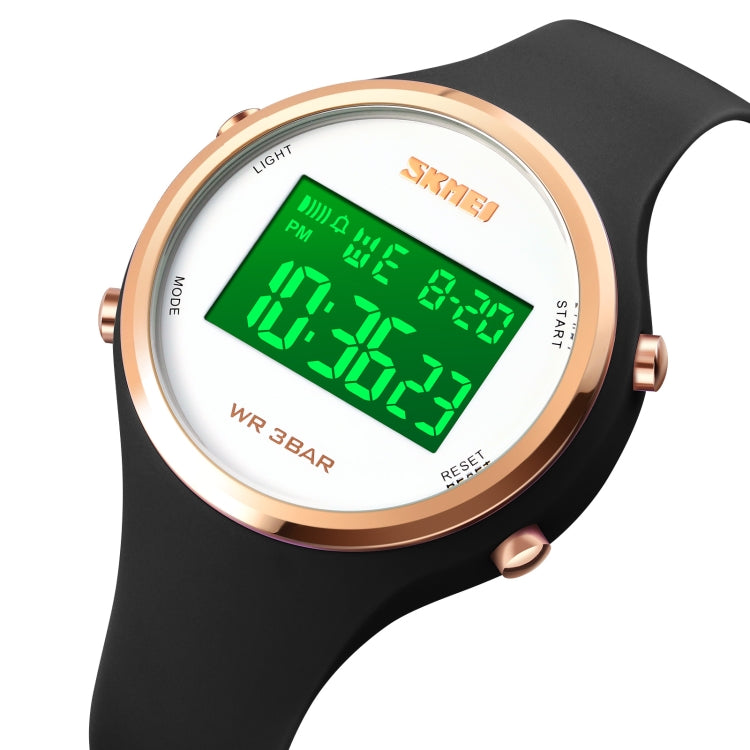 SKMEI 1720 Montre électronique à cadran rond, affichage numérique LED, bracelet en silicone lumineux