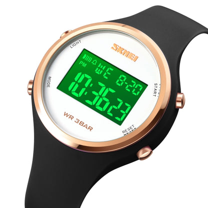 SKMEI 1720 Montre électronique à cadran rond, affichage numérique LED, bracelet en silicone lumineux