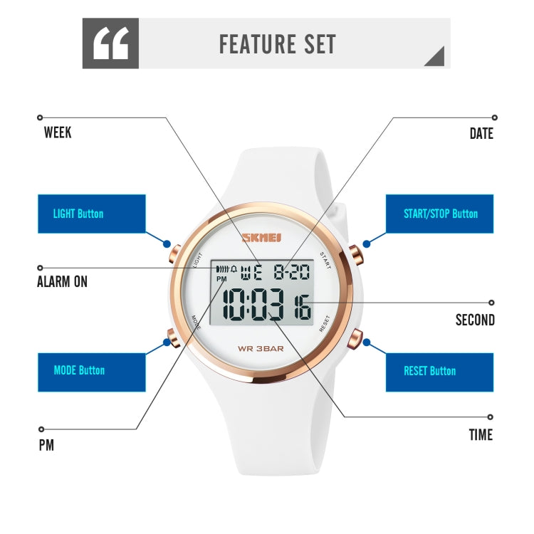 SKMEI 1720 Montre électronique à cadran rond, affichage numérique LED, bracelet en silicone lumineux