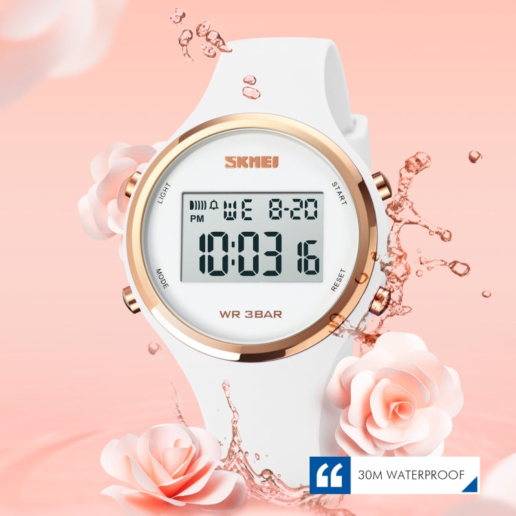 SKMEI 1720 Montre électronique à cadran rond, affichage numérique LED, bracelet en silicone lumineux