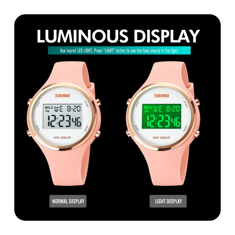 SKMEI 1720 Montre électronique à cadran rond, affichage numérique LED, bracelet en silicone lumineux
