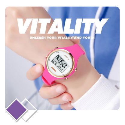 SKMEI 1720 Montre électronique à cadran rond, affichage numérique LED, bracelet en silicone lumineux