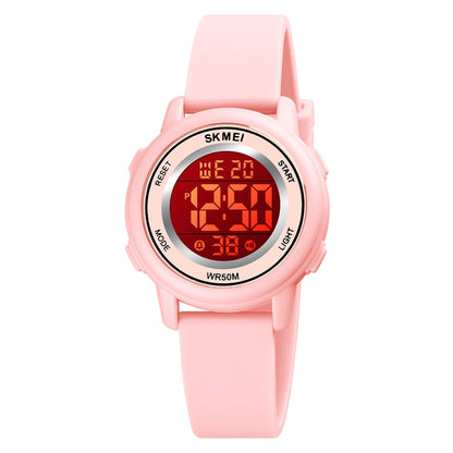 SKMEI 1721 Montre électronique à affichage numérique LED, cadran rond triplé et bracelet en silicone lumineux