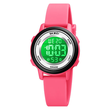 SKMEI 1721 Montre électronique à affichage numérique LED, cadran rond triplé et bracelet en silicone lumineux