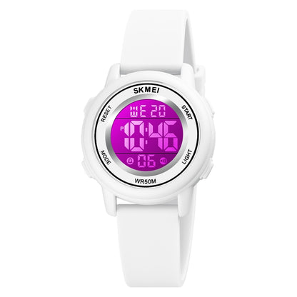 SKMEI 1721 Montre électronique à affichage numérique LED, cadran rond triplé et bracelet en silicone lumineux