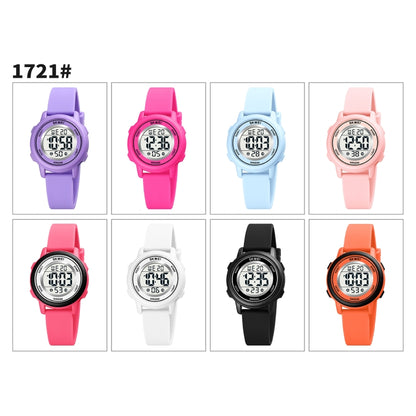 SKMEI 1721 Montre électronique à affichage numérique LED, cadran rond triplé et bracelet en silicone lumineux