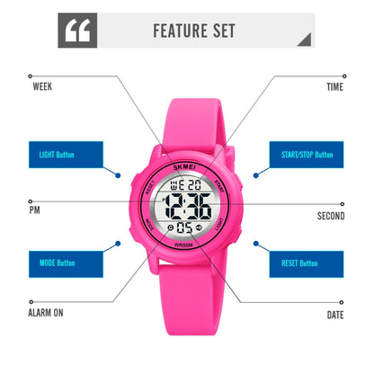 SKMEI 1721 Montre électronique à affichage numérique LED, cadran rond triplé et bracelet en silicone lumineux
