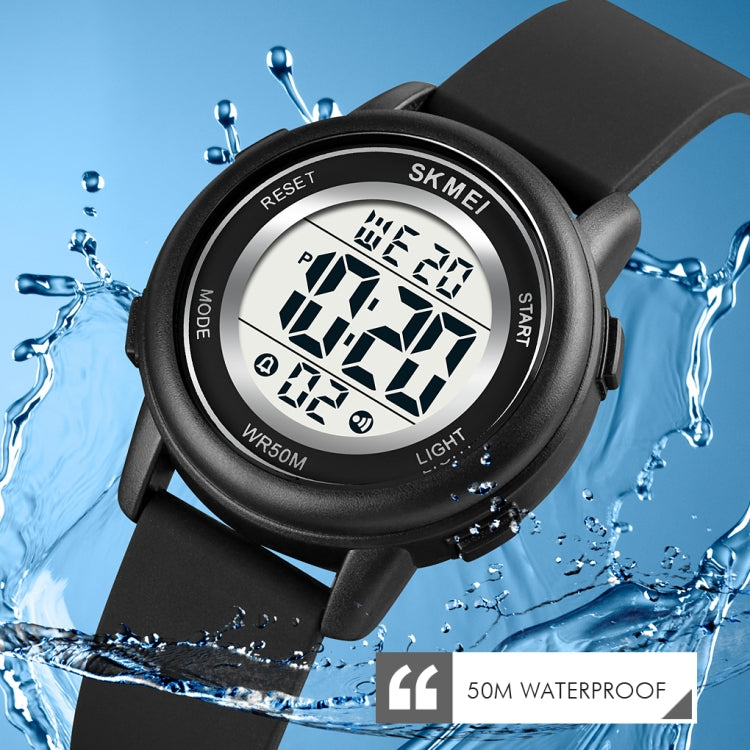 SKMEI 1721 Montre électronique à affichage numérique LED, cadran rond triplé et bracelet en silicone lumineux