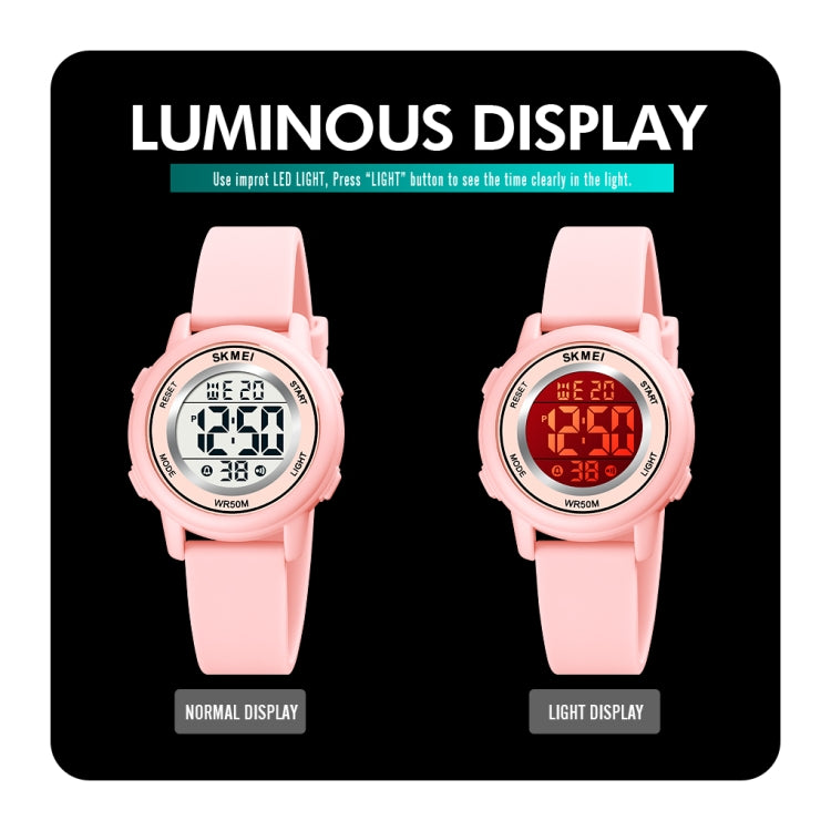 SKMEI 1721 Montre électronique à affichage numérique LED, cadran rond triplé et bracelet en silicone lumineux