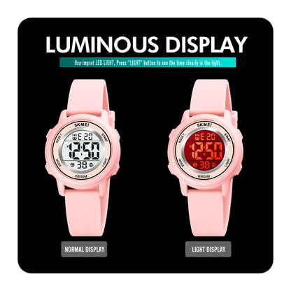 SKMEI 1721 Montre électronique à affichage numérique LED, cadran rond triplé et bracelet en silicone lumineux