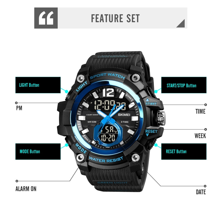 SKMEI 1725 Montre Électronique Lumineuse à Affichage Numérique LED Trois Heures avec Chronométrage