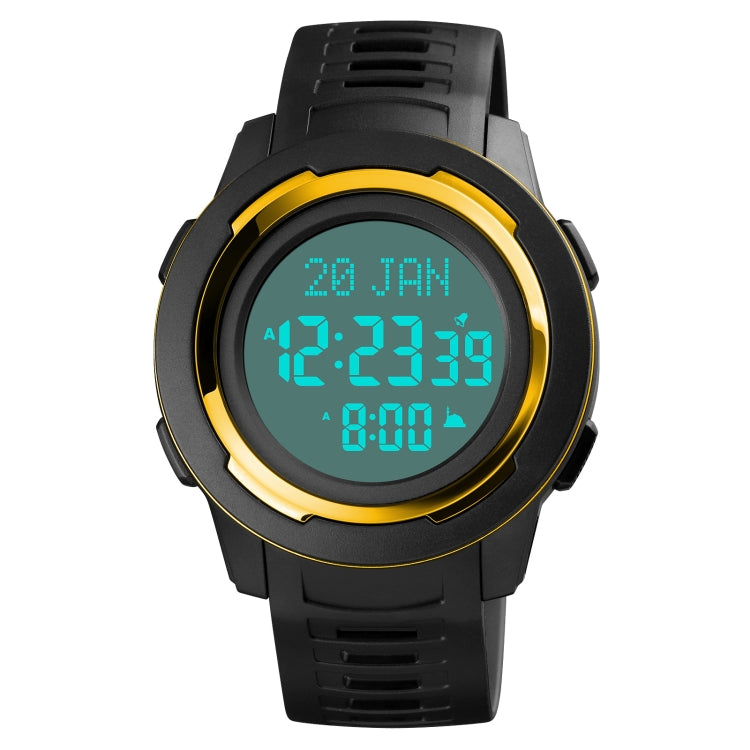 SKMEI 1729 Montre électronique lumineuse numérique multifonctionnelle à affichage LED avec calendrier Qibla