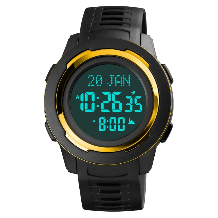 SKMEI 1729 Montre électronique lumineuse numérique multifonctionnelle à affichage LED avec calendrier Qibla