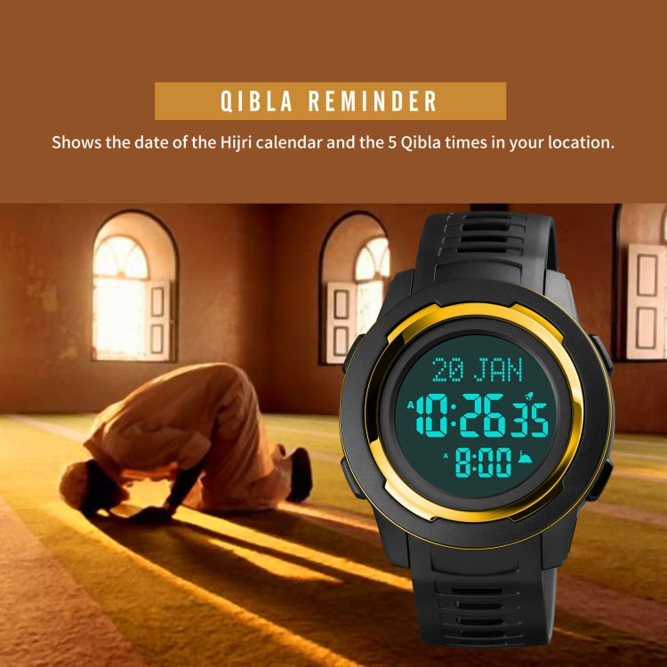 SKMEI 1729 Montre électronique lumineuse numérique multifonctionnelle à affichage LED avec calendrier Qibla